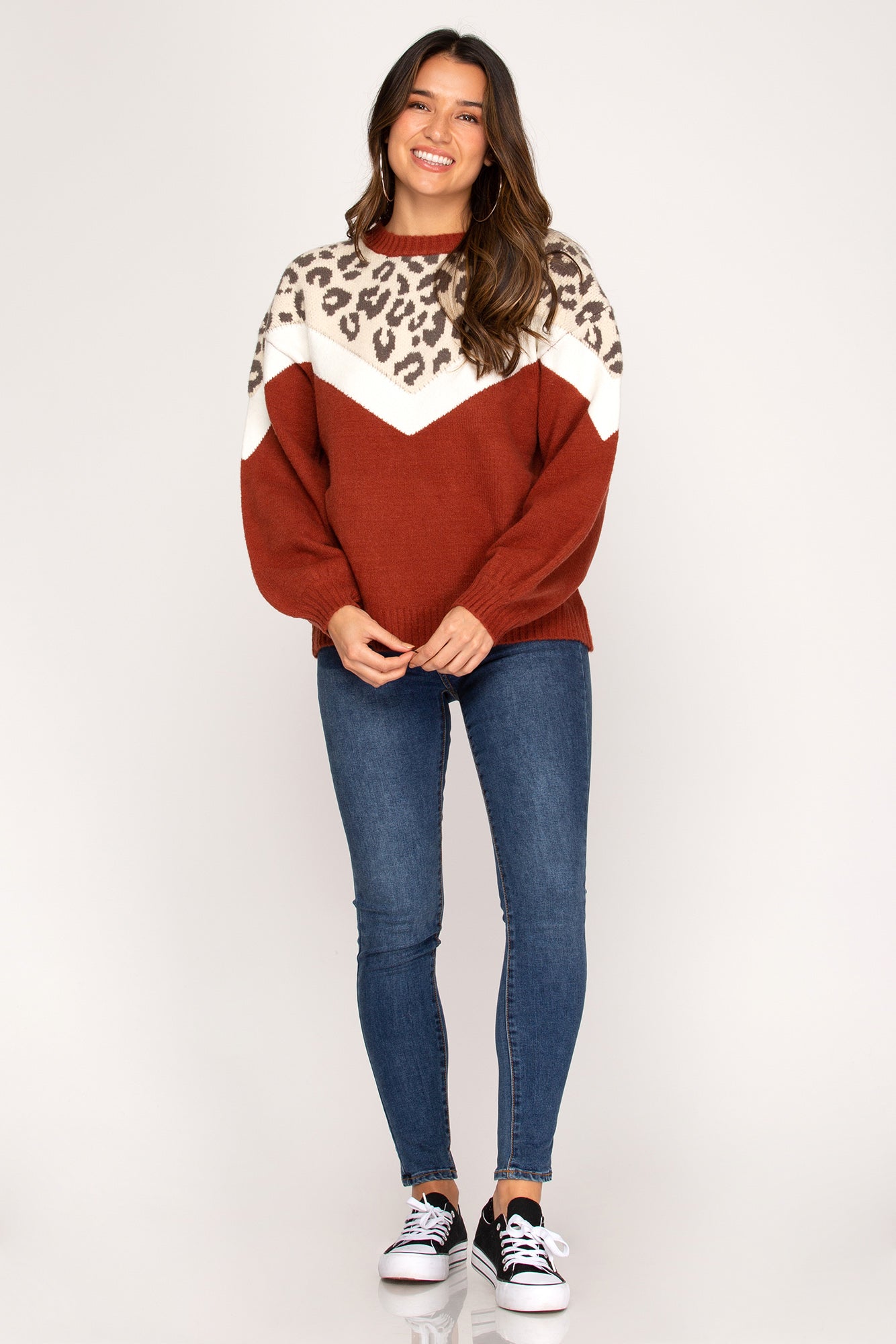 Colorblock Leopard Print Pullover Sweater