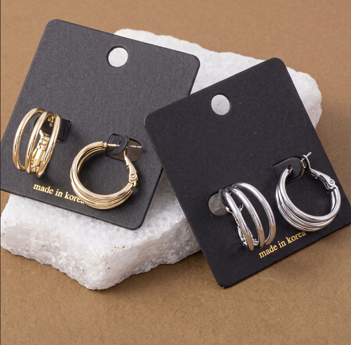 Triple Band Huggie Hoop Earring