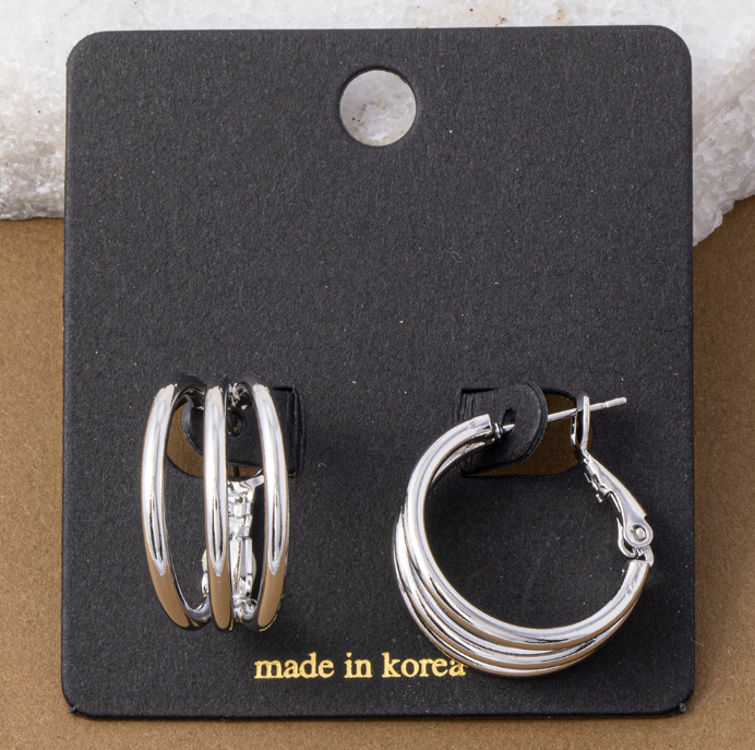 Triple Band Huggie Hoop Earring