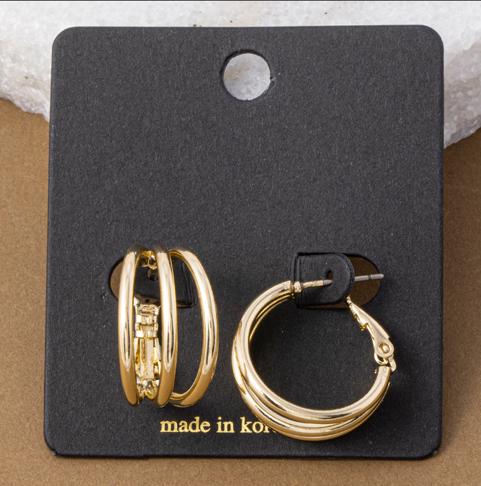Triple Band Huggie Hoop Earring
