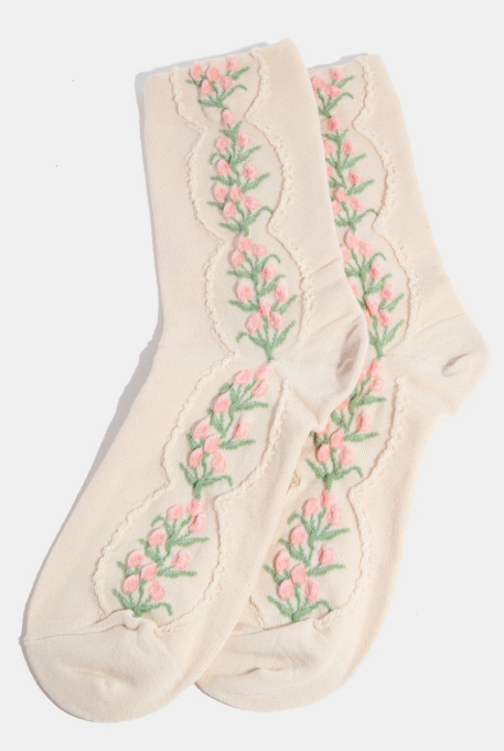 Floral Tulip Vine Embroidered Socks