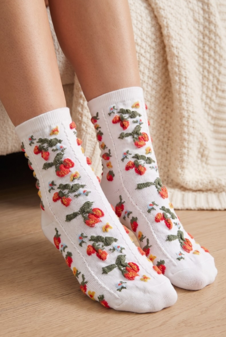 Strawberries and Flowers Crew Socks