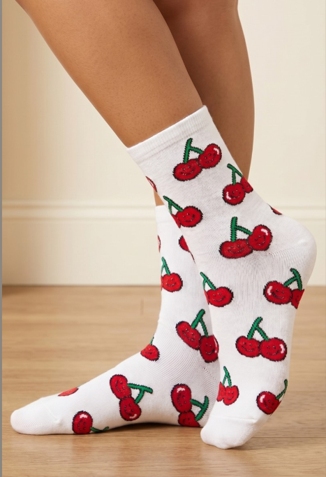 Smiley Face Cherry Crew Socks