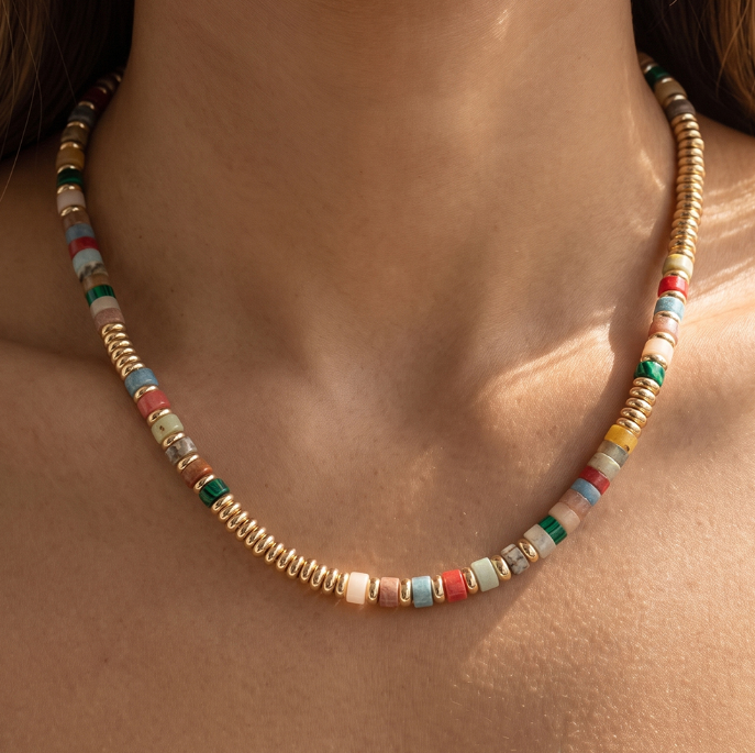 Semi Precious Stone and Disc Bead Necklace