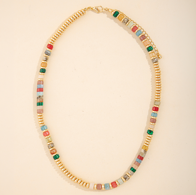 Semi Precious Stone and Disc Bead Necklace