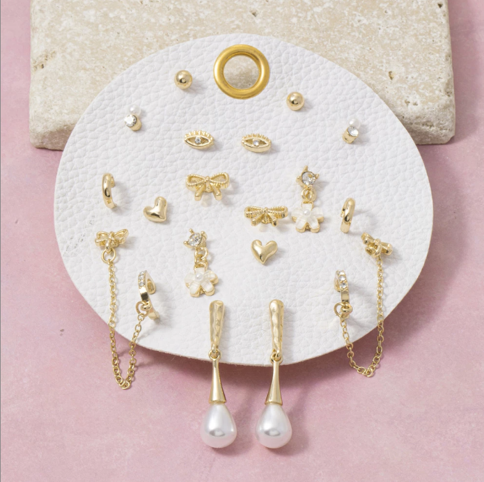 Pearl Drop and Charm Earring Set