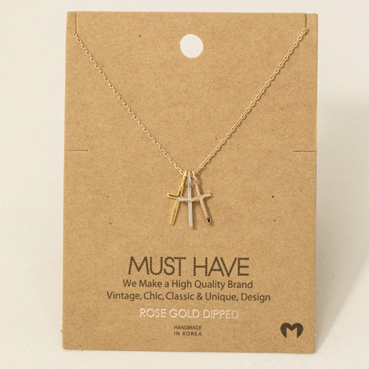 Three Cross Charm Dainty Necklace