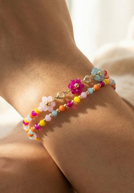 Flower and Bead Bracelet Set