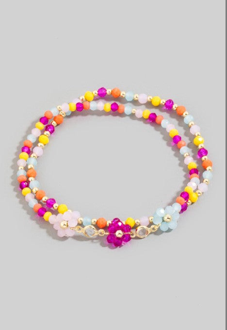 Flower and Bead Bracelet Set