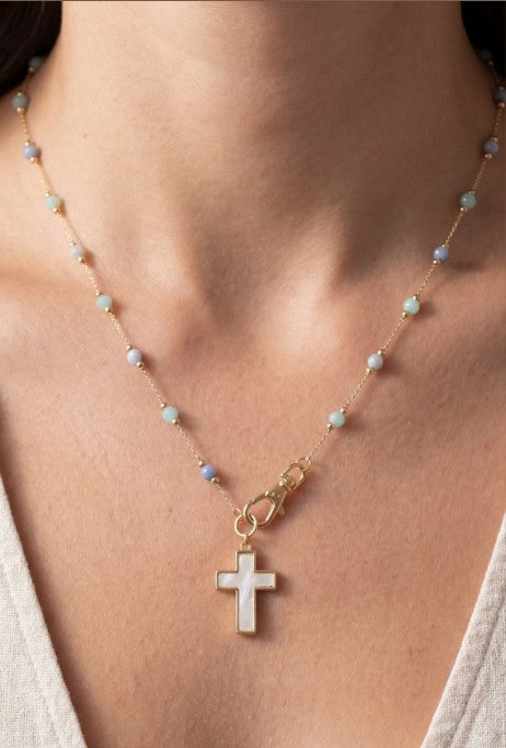 Beaded Chain Clasp Cross Necklace
