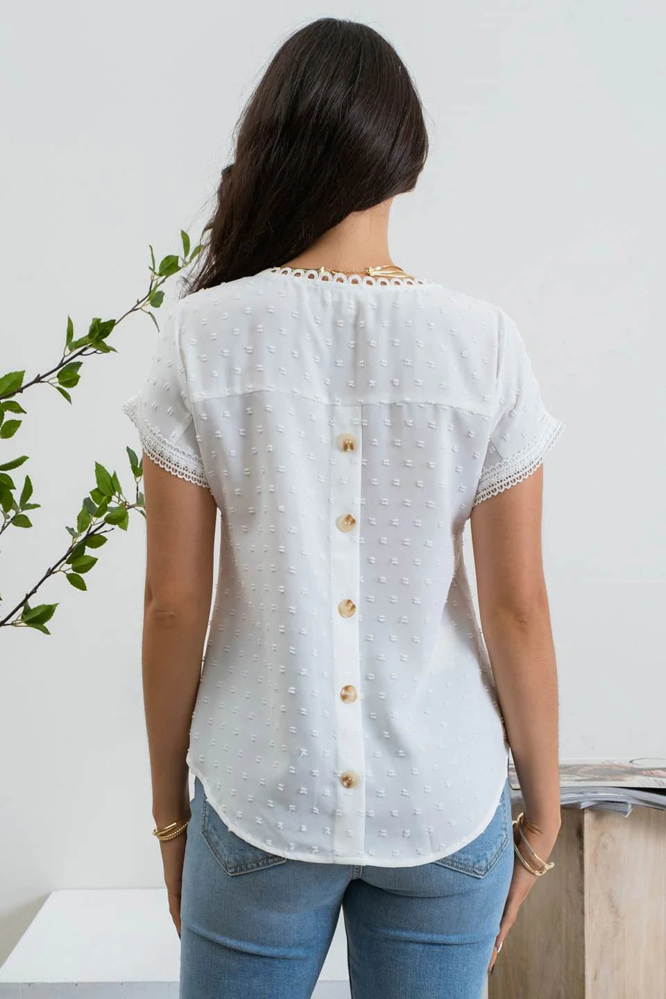 Textured Scallop Lace Trim Top