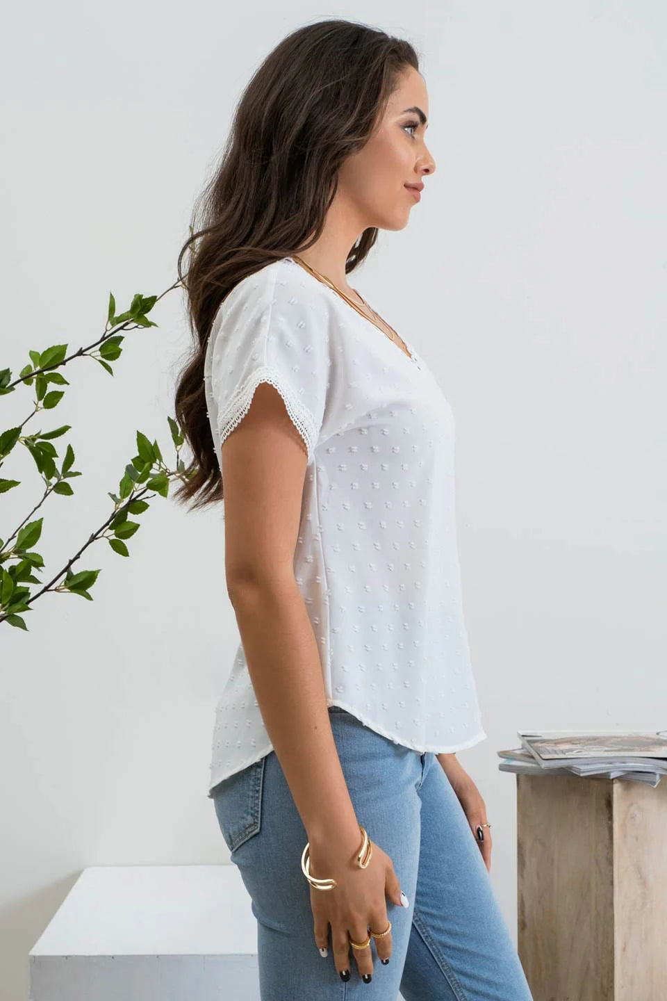 Textured Scallop Lace Trim Top