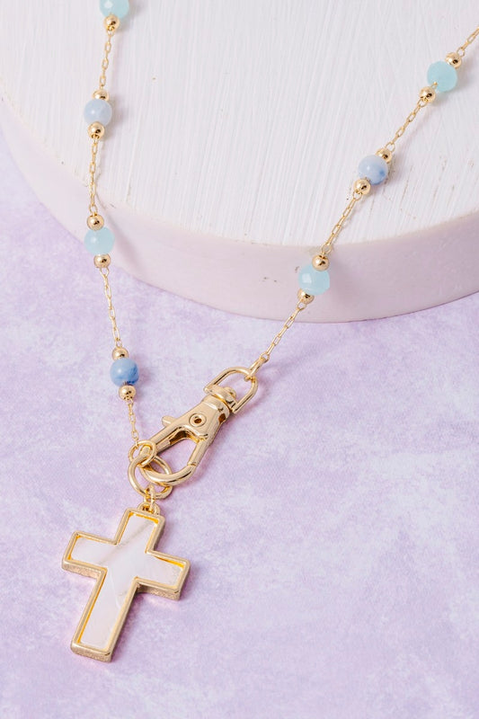 Beaded Chain Clasp Cross Necklace