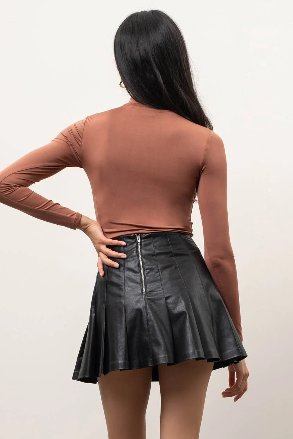 Solid Mock Neck Long Sleeve Tee