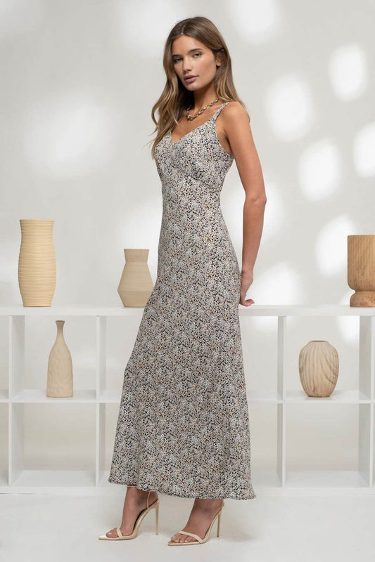 A Line Floral Print Midi Dress