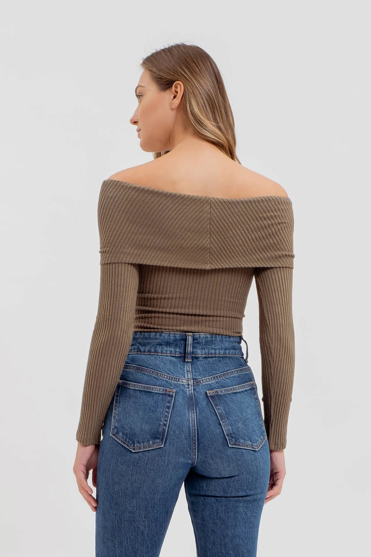 Fold Over Off The Shoulder Long Sleeve Top