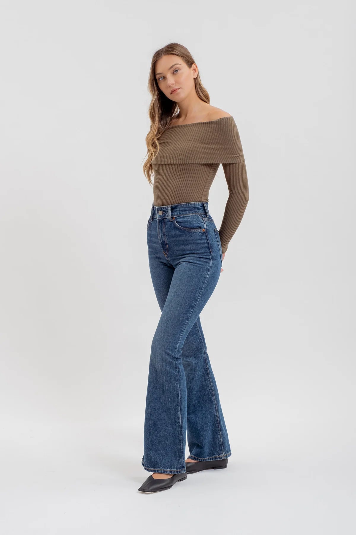 Fold Over Off The Shoulder Long Sleeve Top