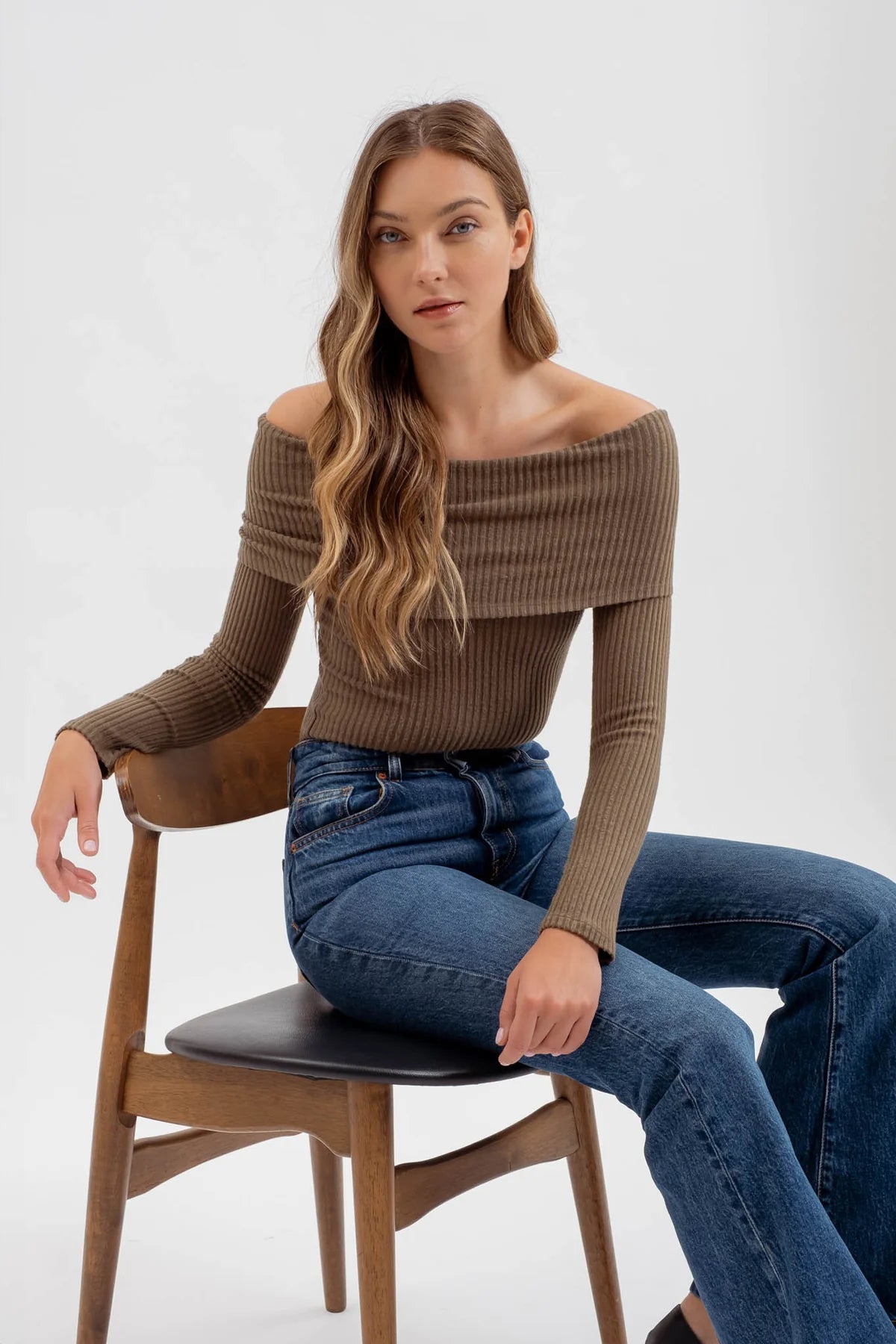 Fold Over Off The Shoulder Long Sleeve Top