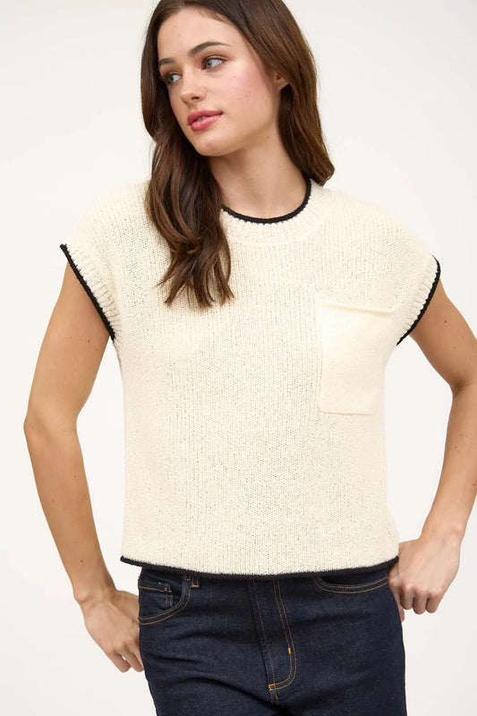 Contrast Trim Knit Sweater with Pocket