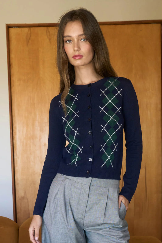 Argyle Pattern Button Down Cardigan