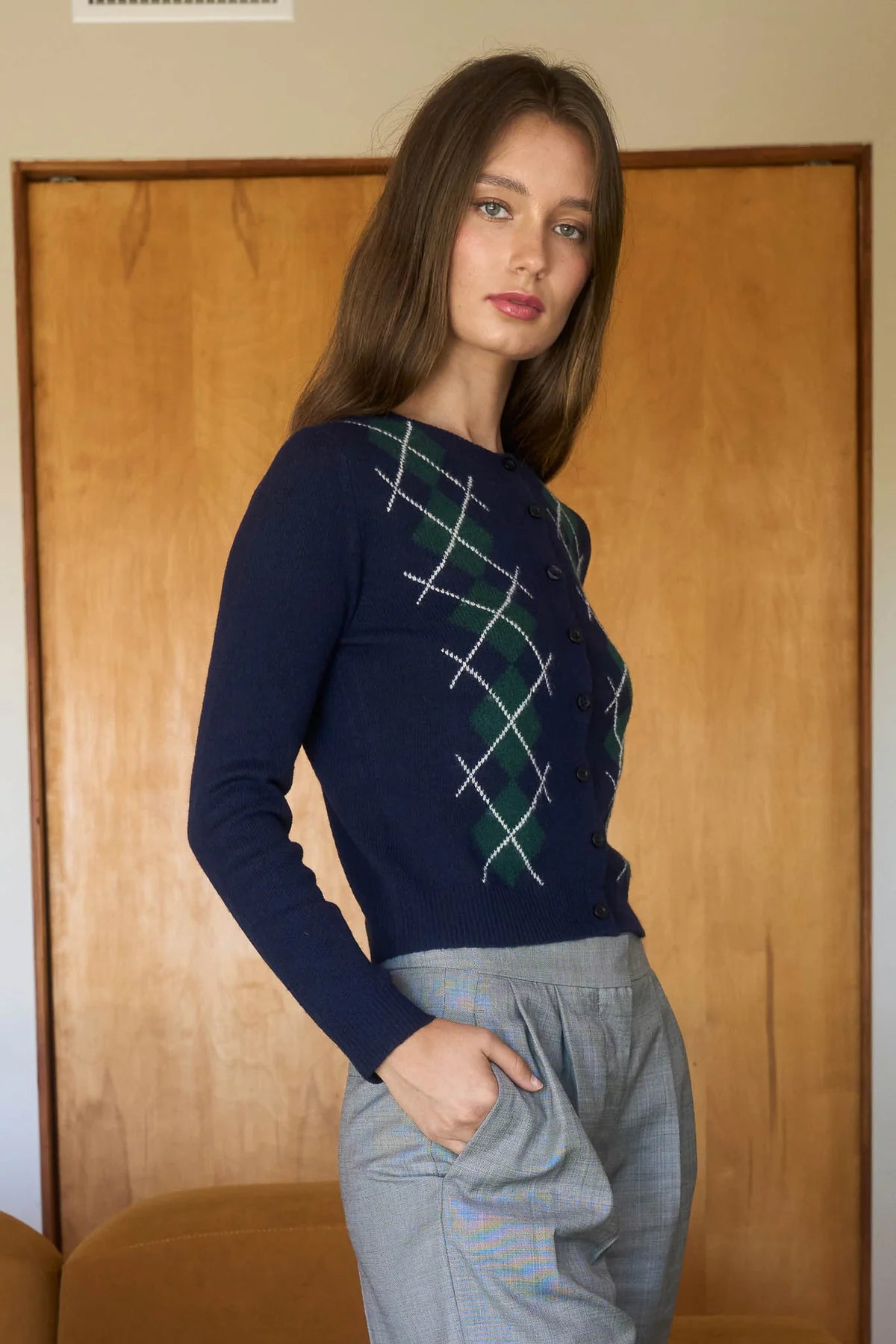 Argyle Pattern Button Down Cardigan