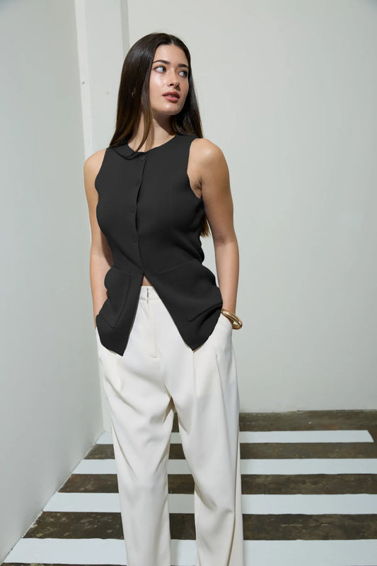 Round Neck Button Up Knit Vest