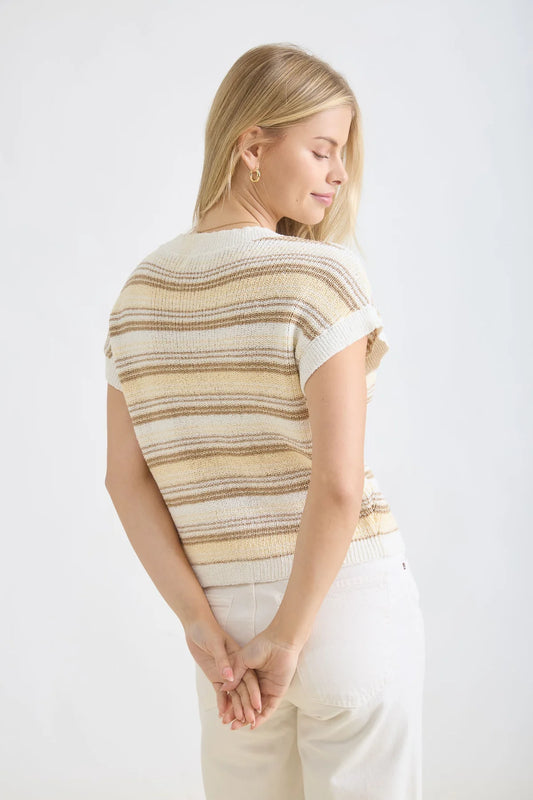 Multi Color Stripe Short Sleeve Sweater