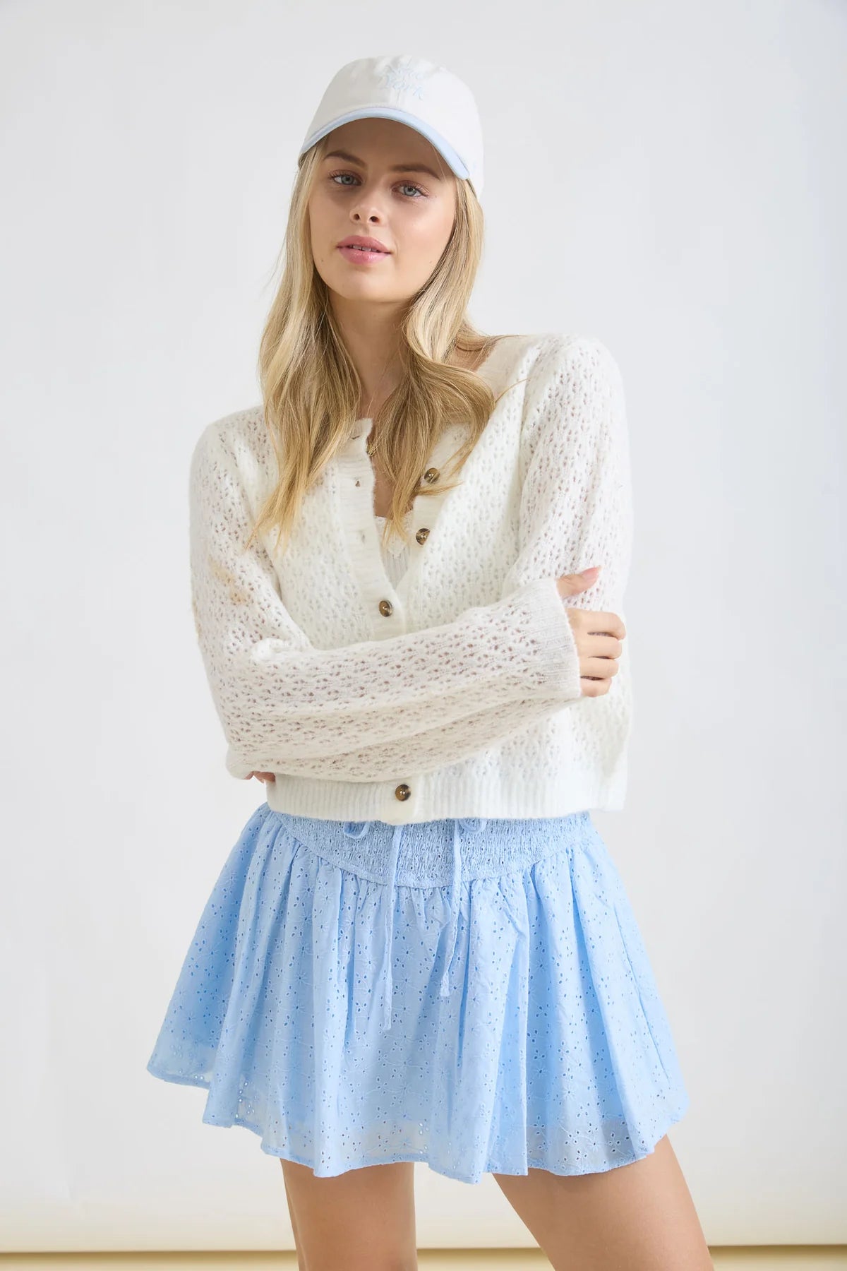 Eyelet Pattern Button Down Cardigan