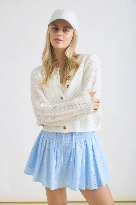 Eyelet Pattern Button Down Cardigan