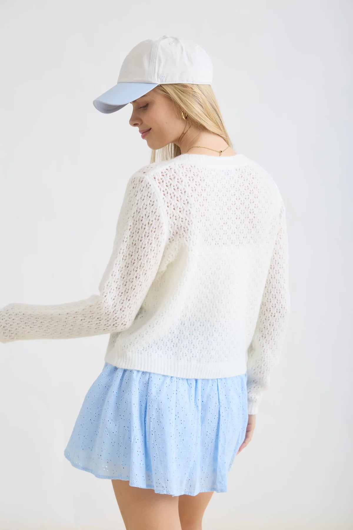 Eyelet Pattern Button Down Cardigan