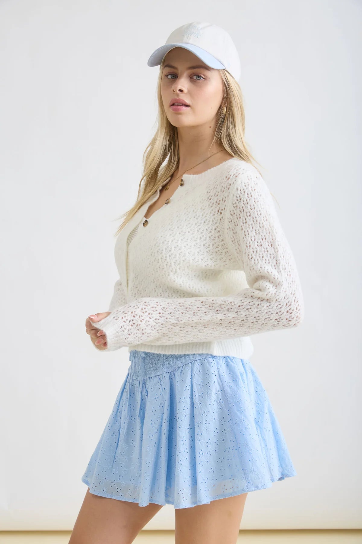 Eyelet Pattern Button Down Cardigan