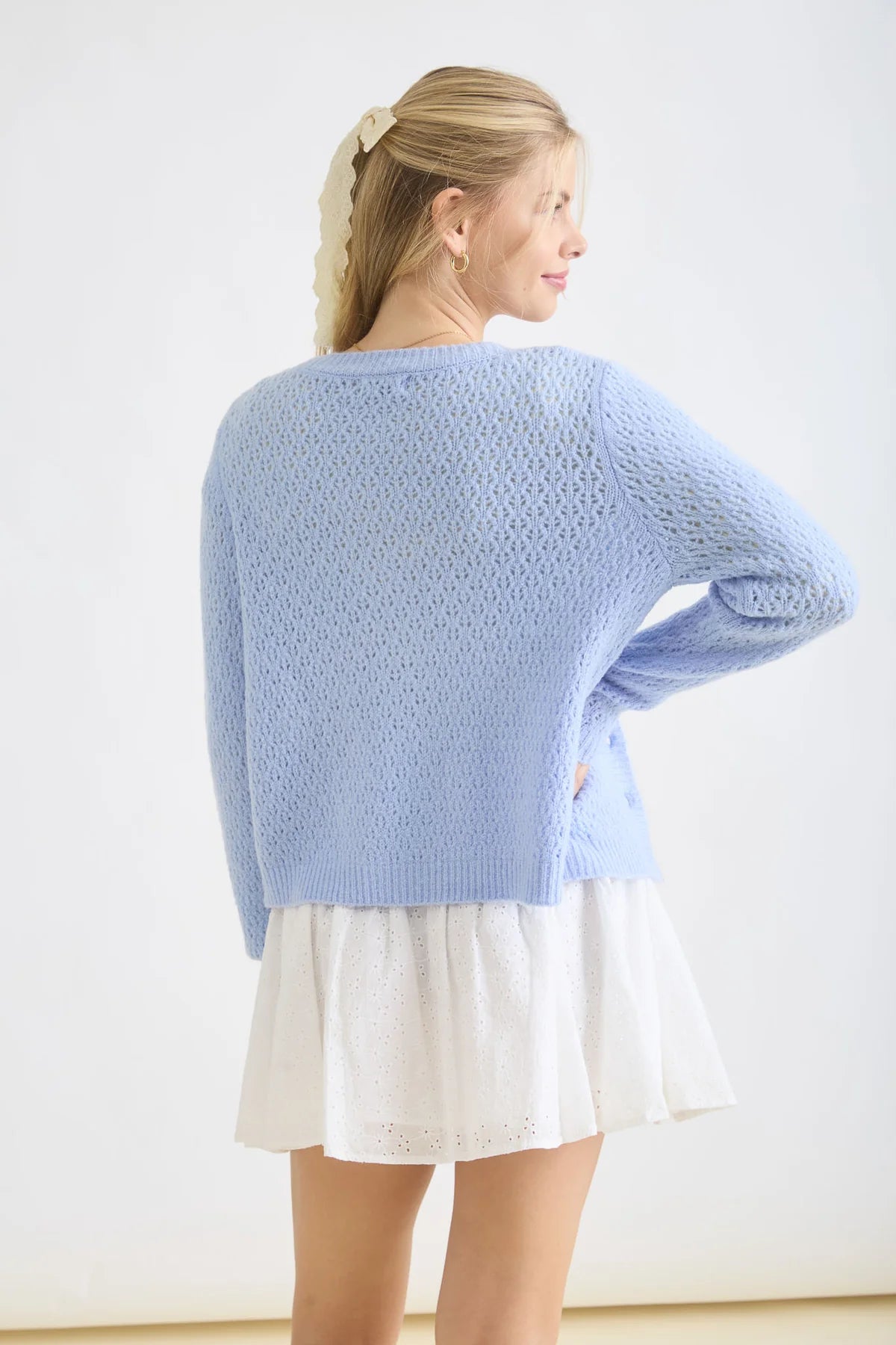 Eyelet Pattern Button Down Cardigan