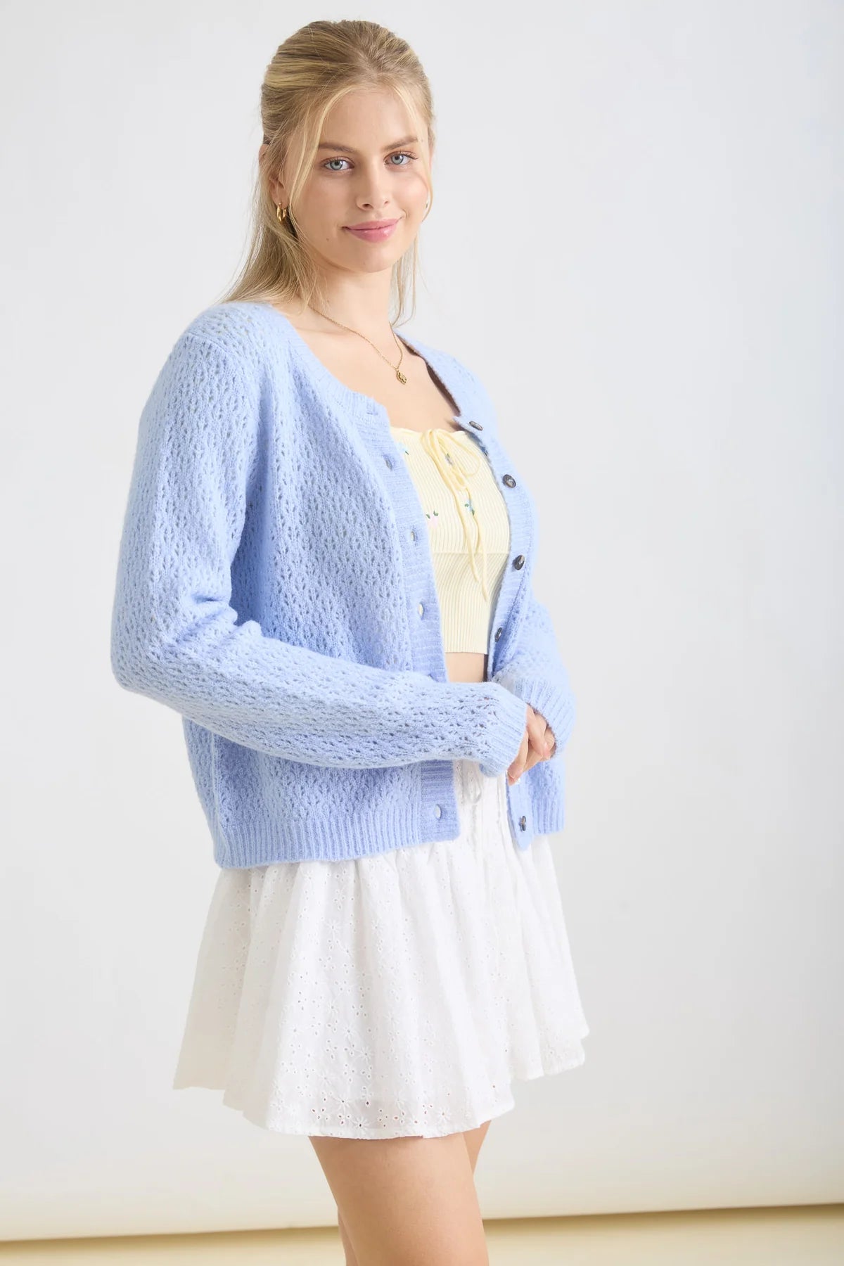 Eyelet Pattern Button Down Cardigan