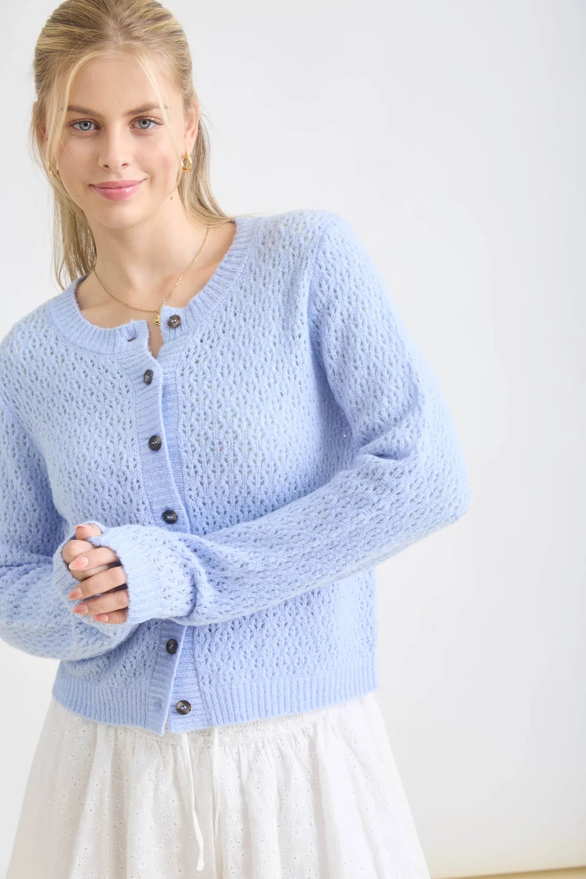 Eyelet Pattern Button Down Cardigan