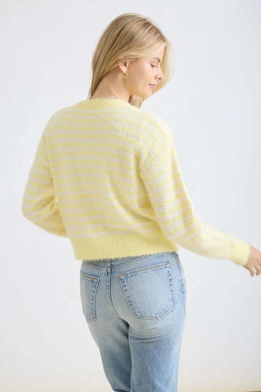 Fuzzy Stripe Round Neck Button Front Cardigan