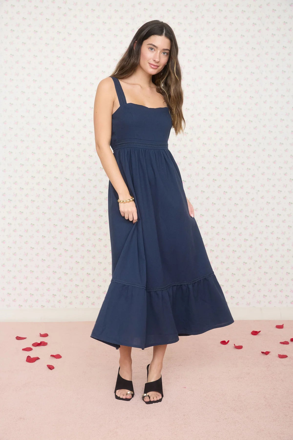 Lace Trim Cami Midi Dress