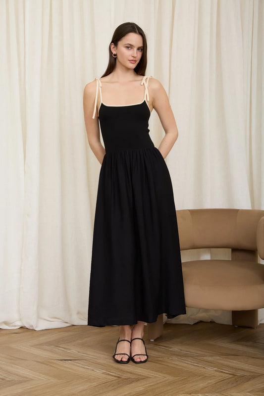 Contrast Trim Spaghetti Strap Midi Dress