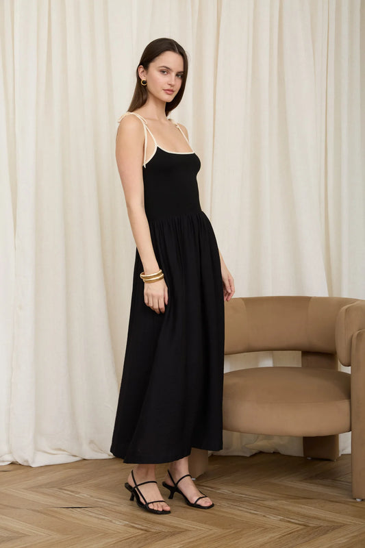 Contrast Trim Spaghetti Strap Midi Dress