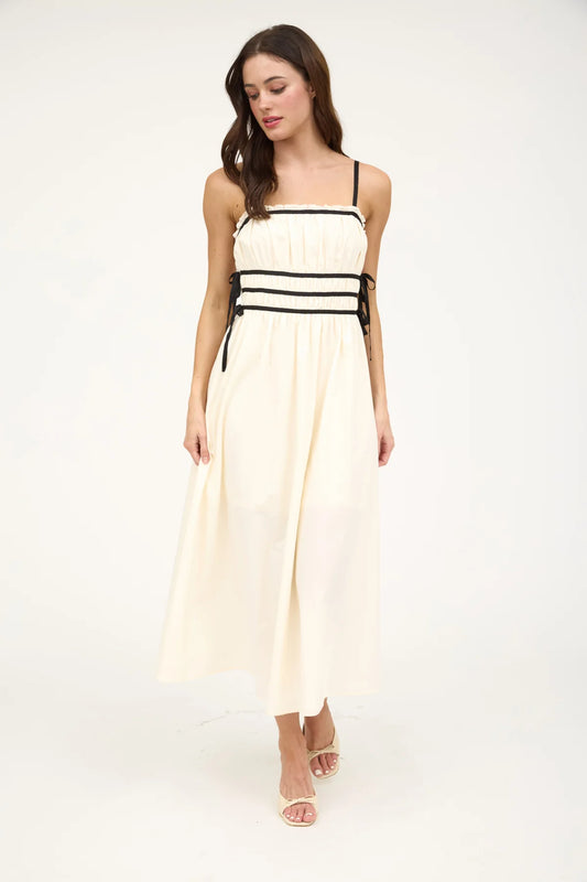 Ruched Ribbon Detail Spaghetti Strap Dress