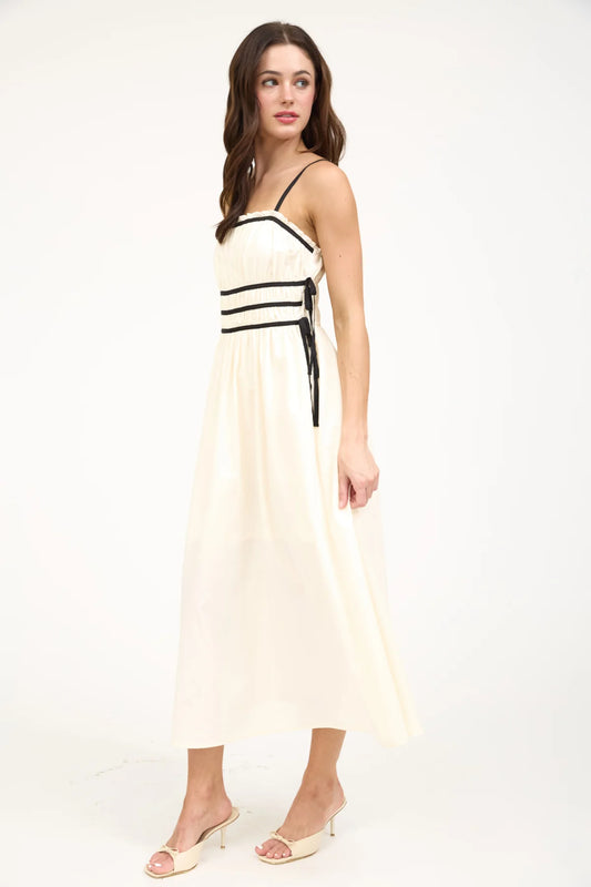 Ruched Ribbon Detail Spaghetti Strap Dress