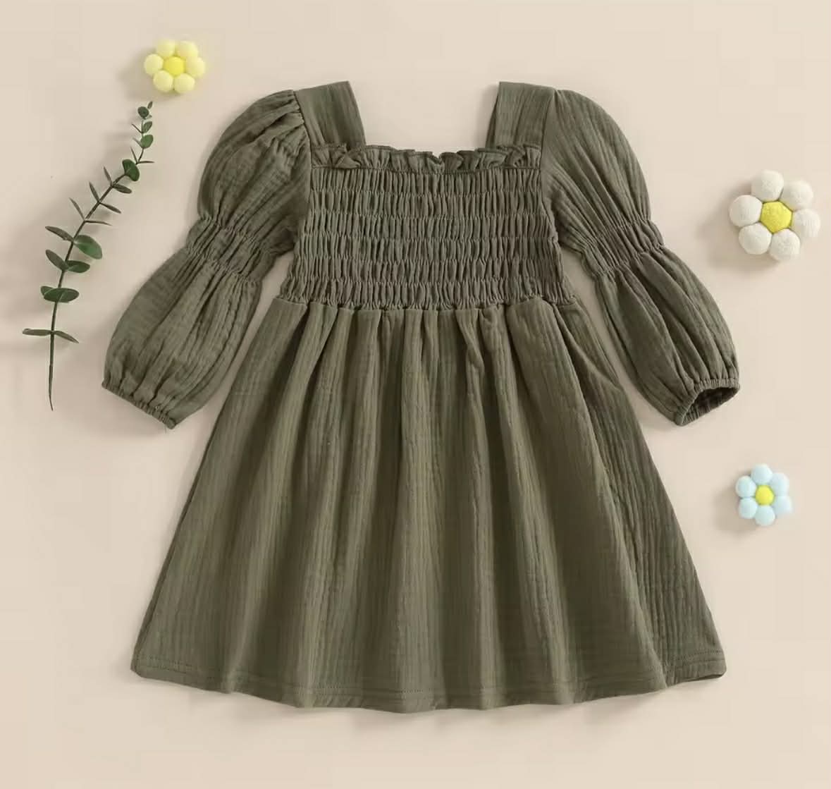 Kids Linen Style Babydoll Dress