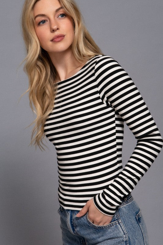 Long Sleeve Striped Ribbed Tee