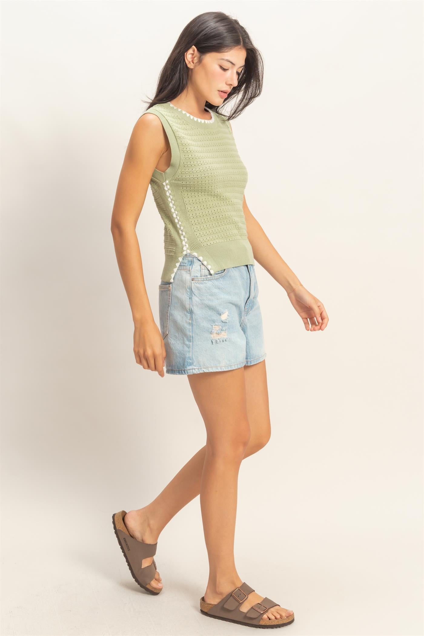 Eyelet Sleeveless Knit Top
