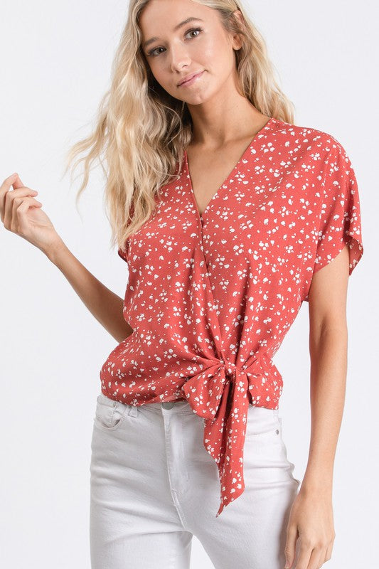 Floral Short Sleeve Wrap Top