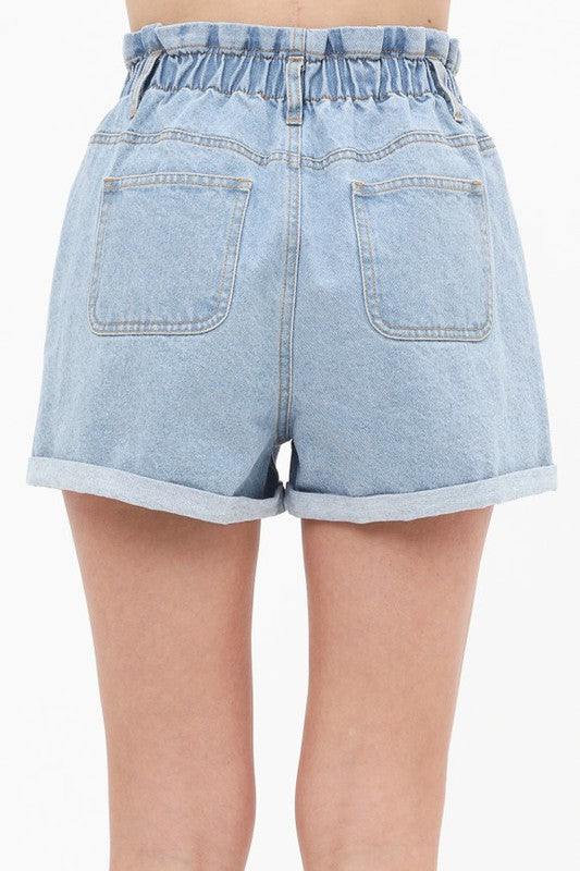 Paperbag High Waist Denim Shorts
