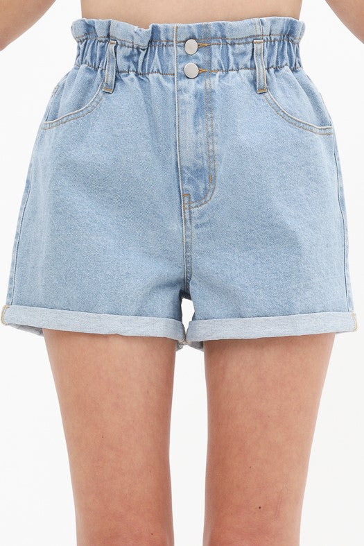 Paperbag High Waist Denim Shorts