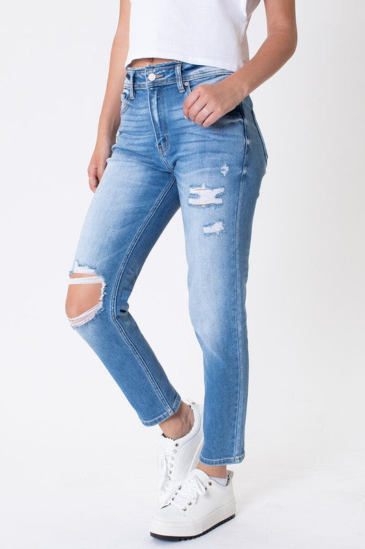 Laney Kancan High Rise Distressed Mom Jean