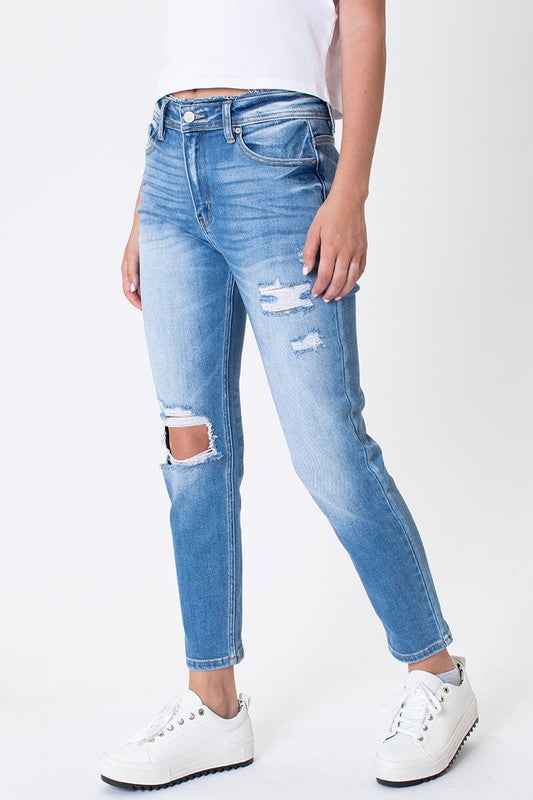 Laney Kancan High Rise Distressed Mom Jean