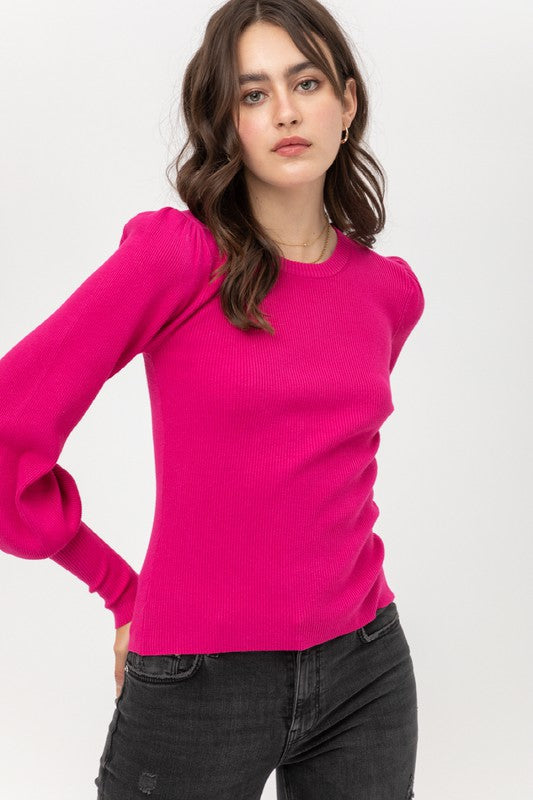 Ribbed Puff Sleeve Sweater
