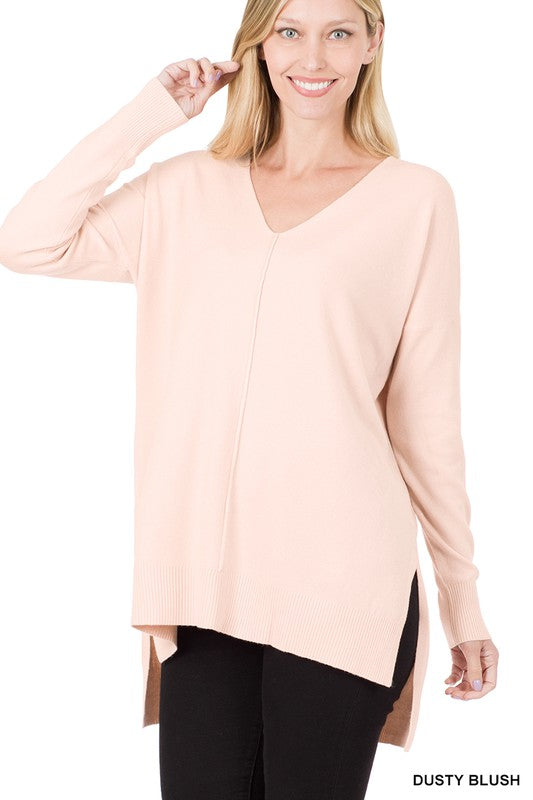 V-Neck High Low Sweater